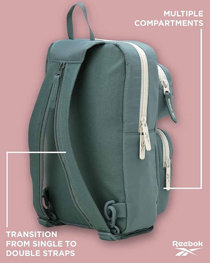 Reebok Unisex Crossbody Bag - Convertible Compact Durable Cross Body Bag for Women and Men - Gym and Travel Essentials, Size One Size, Mikayla Green
