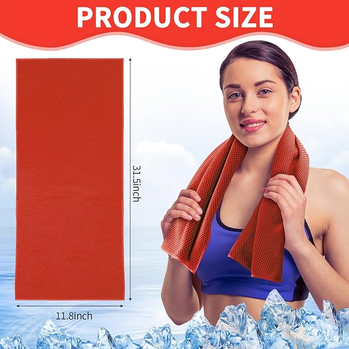 Honoson 10 Pcs Cooling Towel Bulk - Neck & Face Cool Chilly Towels Microfiber Breathable Sport Sweat Rag for Gym, Yoga, Travel, Camping, Running, Outdoor (Red)