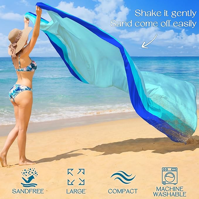 BYDOLL Beach Blanket Waterproof Sandproof Large Sand Free,78''X81''/10'X9' Oversized Sandless Lightweight Blanket Picnic Mat for Beach Travel Camping Hiking with Stakes