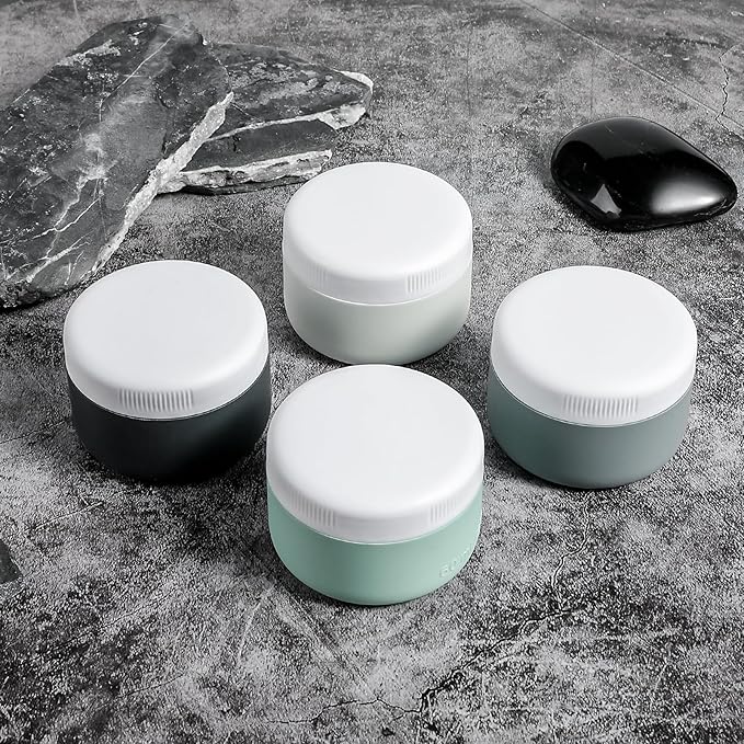 kuangre Travel Containers for Toiletries, Silicone Cream Jars BPA-Free, Leak-proof 3oz Travel Size Containers, Portable Size Silicone Jars with Lid for Cosmetic Face Hand Body Cream (4 Pack)