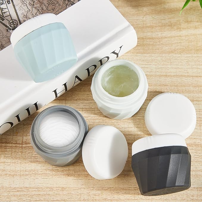 Silevoler Travel Containers for Toiletries, Premium Cosmetic Silicone Cream Jars, TSA Approved Leak-Proof Refillable Travel Size Toiletries with Clear Bag for Cosmetic Face Body Cream (Gray)