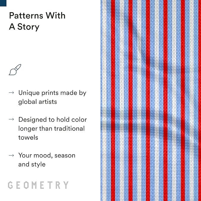 GEOMETRY Kitchen Towels - Quick Dry, Absorbent Microfiber Dish Towels for 4th of July, Memorial Day, Veterans Day, and Holiday Decor - Red, White, and Blue - Liberty Lines