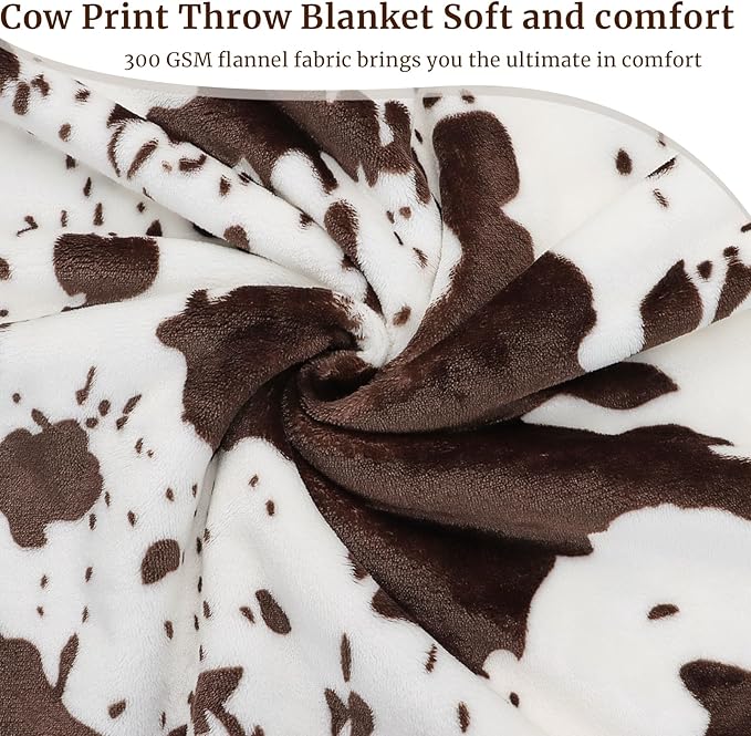Cow Print Blanket Twin Size Flannel Soft Blankets and Throws Lightweight Warm Cozy Fuzzy Black Cow Fleece Bedding for Couch Sofa, Gifts for Adults All Seasons 60" x 80"