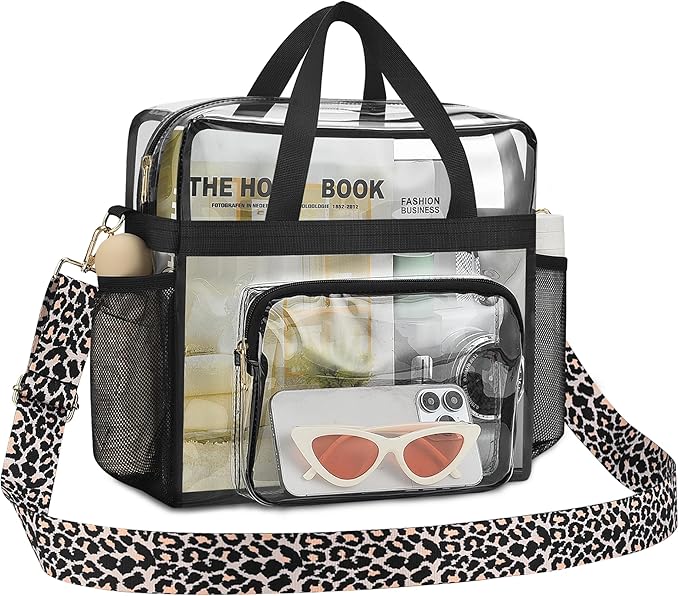 Bagenius Clear Tote Bag Stadium Approved, Game Day Satchel Bag with ‌Non-detachable Reinforced Strap for Concert, Work, Sport