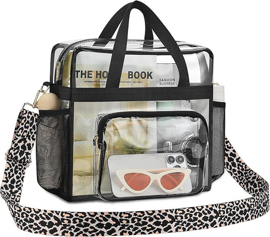Bagenius Clear Tote Bag Stadium Approved, Game Day Satchel Bag with ‌Non-detachable Reinforced Strap for Concert, Work, Sport