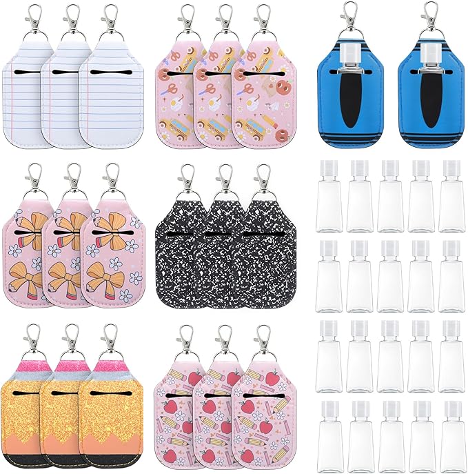 40 Pcs 20 Set Teacher Appreciation Gifts Hand Sanitizer Keychain Holders Set Includes 20 Pieces Empty Bottles 20 Pieces Hand Sanitizer Holder for Teacher Coworker Employees