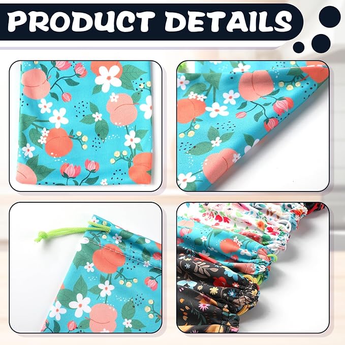Shinylin 24 Pcs Sunglass Pouch Drawstring Microfiber Pouch Multicolor Soft Sunglasses Case Sunglasses Bag Eyeglass(Vivid Colors,Flower)