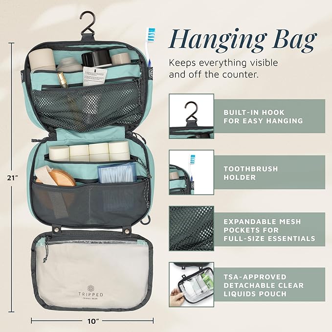 Toiletry Bag Kit Set: Hanging Travel Toiletry Bag + 311 TSA Cosmetic Liquid Bag + Ultralight Accessory Organizer Pouch