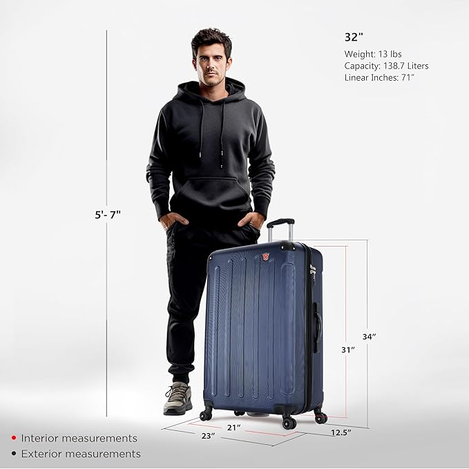 DUKAP INTELY Hardside Luggage with Ergonomic GEL Handle | Spacious Traveling Suitcases, Hardside Travel Luggage with TSA Lock and Digital Weight Scale | 32 Inch Extra Large Suitcase | Blue
