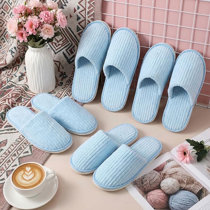 Panitay 20 Pairs Reusable Spa Slippers for Guests Washable House Slippers with Triple Layer Coral Fleece for Home Indoor Hotel Travel, Closed Toe