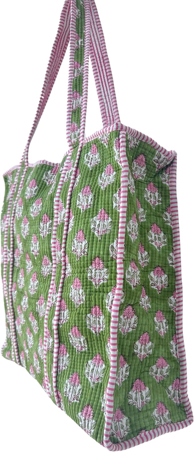 ATOSII Women Handblock Print Quilted 100% Cotton Floral Large Shoulder Tote Bag with Pocket, Zipper for Work, Beach & Travel