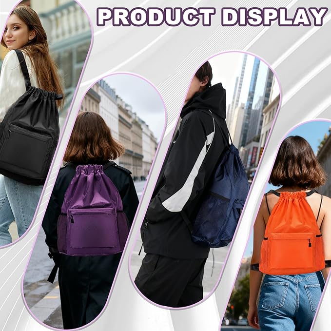 Tygelluis Drawstring Backpack, Waterproof Gym Bag with Water Bottle Pocket for Women Men, Pull String Sport Bag for Swim, Soccer and Basketball,Purple