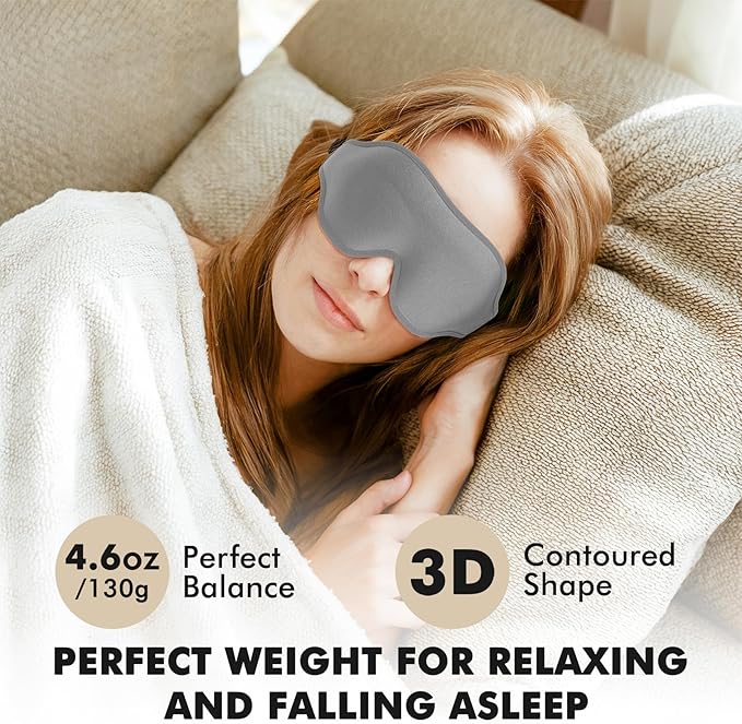 Sleep Eye Mask for Men Women, Weighted Sleeping Mask for Side Sleeper, Travel Blackout Night Blindfold Eye Shade Cover with Adjustable Strap (Silver Gray, 4.6oz)