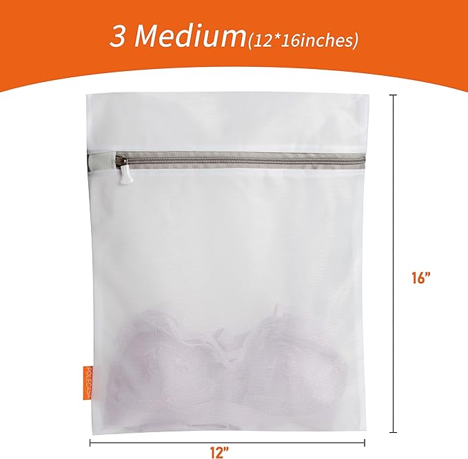 Polecasa Mesh Laundry Bags 3 Pack 12 x 16" (Medium) - Durable Zipper Wash Bags for Delicates, Lingerie, Bras, Underwear, Baby Clothes - Protect Garments in Washing Machine
