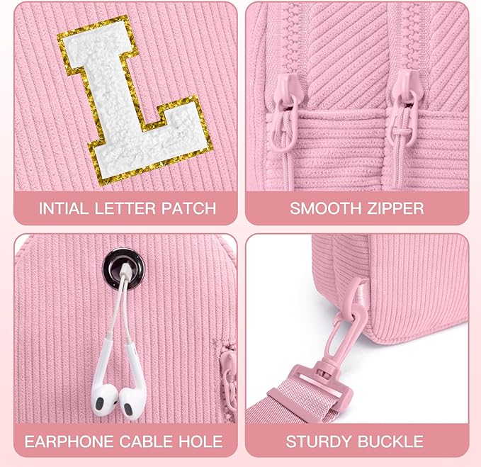 Viverte Small Corduroy Sling Bag Initial Crossbody Bag Fanny Pack for Girls Personalized Birthday Gifts for Teen Girls Gifts