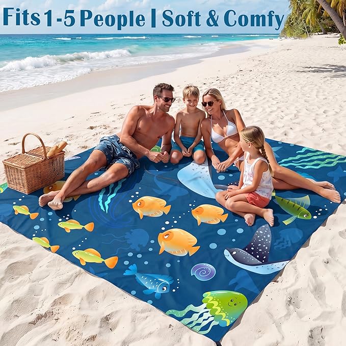 Famstar Beach Blanket Oversized Extra Large 78"X81"/10'X9',Waterproof Sandproof Beach Blanket 2-8 Adults Lightweight Durable for Travel Camping Hiking Picnic