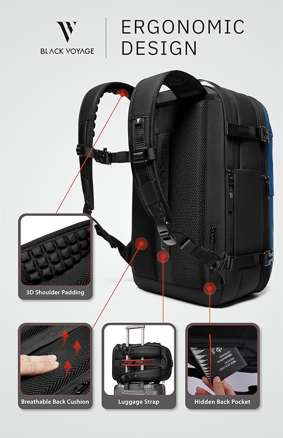 BlackVoyage Vortex Vacuum Seal Travel Backpack 60L Expandable Air Compression System Water Resistant TSA Lock Carry-On