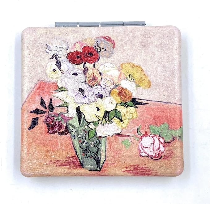 Small Purse Mirror Van Gogh Japanese Vase with Roses and Anemones Mirror Floral Compact Mirror Bridesmaid Mirrors for Wedding