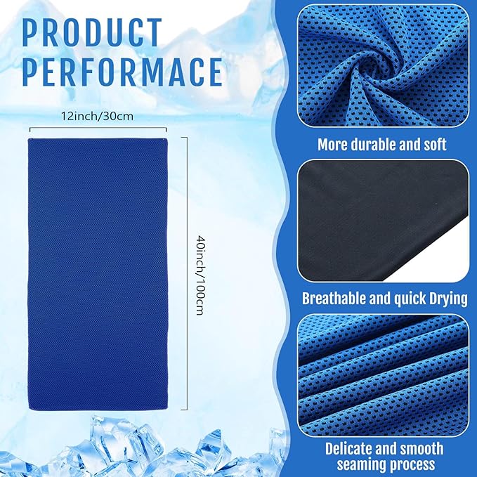 Hosuly 6 Pack Cooling Towels 40" x 12" Sport Towels, Cooling Rag for Neck and Face Ice Breathable Chilly Portable Neck Wraps for Yoga(Dark Blue)