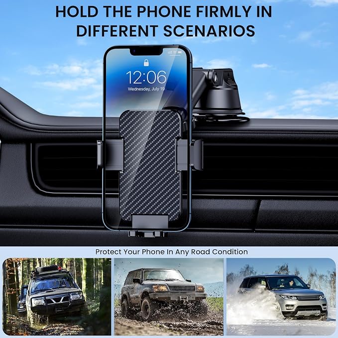 GUWEZ Phone Holders for Your Car [Military Grade Suction Ultra Strong Base] Cell Phone Car Holder 3 in 1 Dashboard/Windshield/Air Vent Hands-Free for Dash Accents iPhone Android