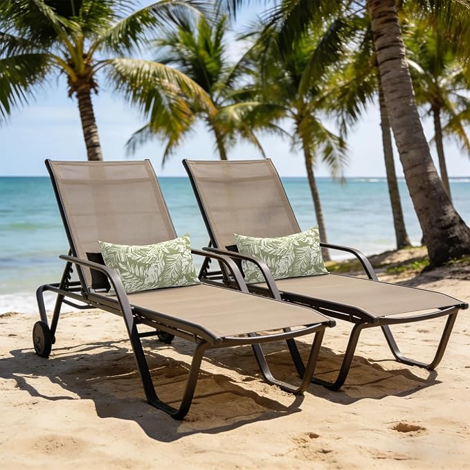 LVTXIII Set of 2 Patio Lumbar Pillows, 12" x 20" Fade Resistant Outdoor Lumbar Pillow with Inners, Fluffy Decorative Garden Lumbar Cushions for Home Patio Coach Sofa Use, Tropical Leaf Green