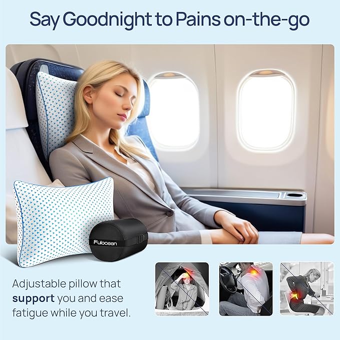Small Cooling Memory Foam Pillow for Travel & Camping, Compressible Original Adjustable Pillow for Medium Firm Neck Knee Lumbar Support, Washable CertiPUR-US, Ideal Sleeping, Car, Airplane,Backpacking