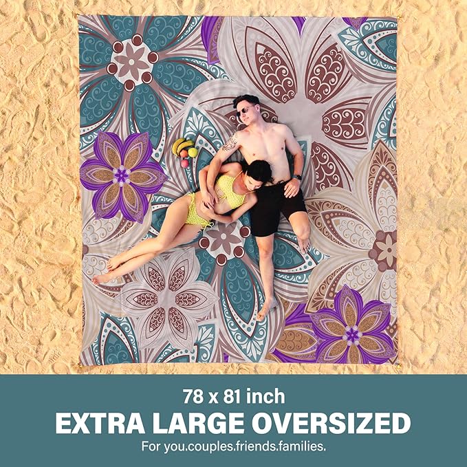 Famstar Beach Blanket Oversized Extra Large 78"X81"/10'X9',Waterproof Sandproof Beach Blanket 2-8 Adults Lightweight Durable for Travel Camping Hiking Picnic