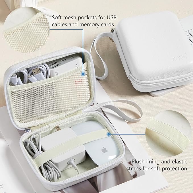 Charger Case for Macbook, Portable Tech Electronic Organizer Bag, Small Travel Storage Pouch for Laptop Accessories, MacBook Power Adapter, Charging Cords, USB Drives, Power Bank (White, L)