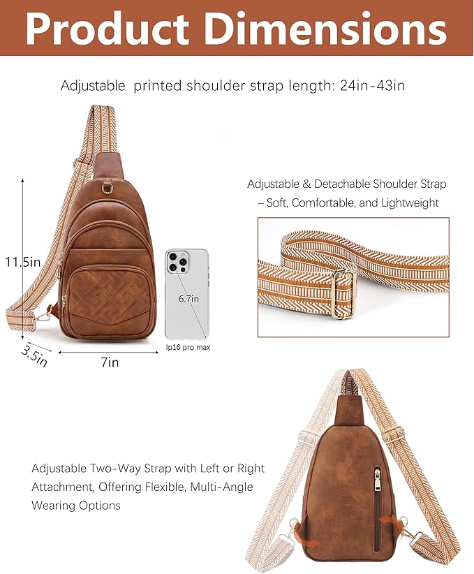 Anti Theft Crossbody Bags for Women, RFID Vegan Leather Sling Purse for Travel, Chest Bag, Cross Body Purses & Fanny Packs(Brown)