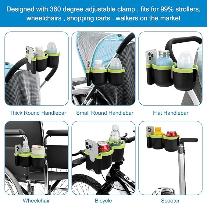 Accmor Stroller Cup Holder with Phone Holder, Bike Cup Holder, Universal Cup Holder for Uppababy Nuna Doona Strollers, 2-in-1 Cup Holder for Walker, Wheelchair, Scooter