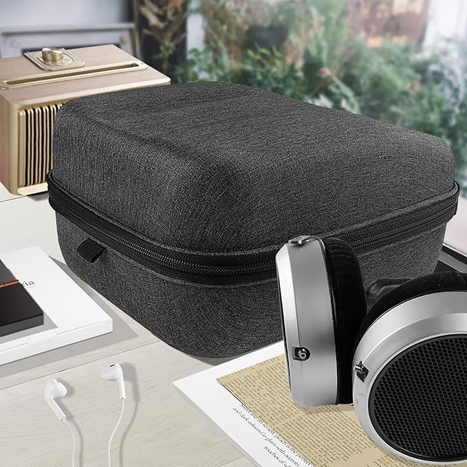Geekria Shield Case for Large-Sized Over-Ear Headphones, Replacement Hard Shell Travel Carrying Bag with Cable Storage, Compatible with HiFiMAN HE 6se, HE 1000 Headsets (Dark Grey)