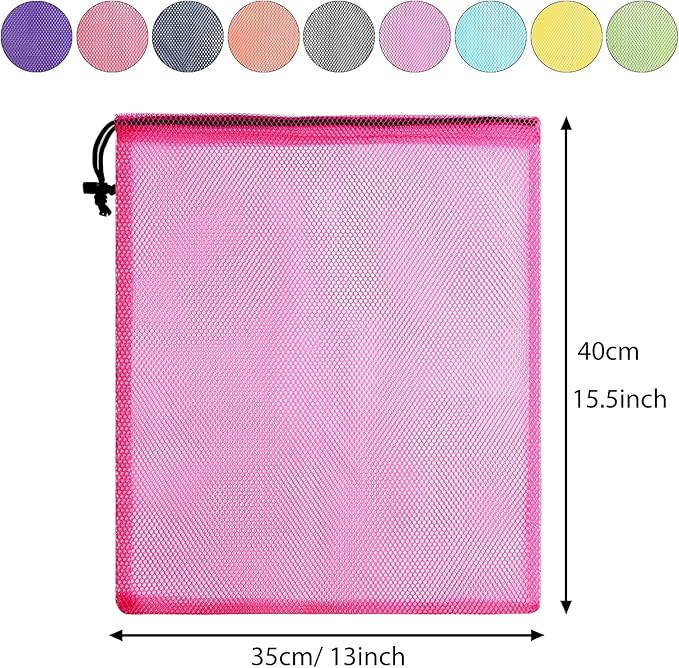 PLULON Mesh Bag Drawstring Mesh Laundry Bags, 18 x 12 Inch Nylon Drawstring Bag for Pool Beach Ball Toys Storage Bag for Collecting Travel Sports Gym (12, Multicolor)