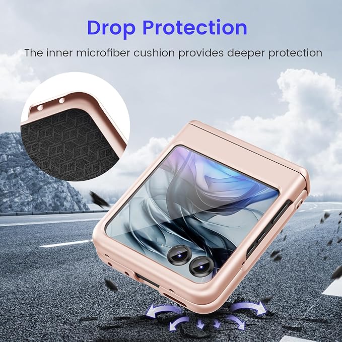 VEGO Case for Motorola Razr 2026/2025/2024 with Hinge Protection & Built-in Screen Protector No-Slip & Anti-Scratch Hard Sell Cover Rugged Drop Protection 2024/2025/2026 Case for Moto Razr-Pink