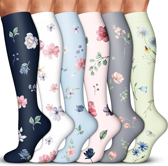Acture 6 Pack Compression Socks for Women and Men - Knee High for Medical, Running, Nurses, Travel