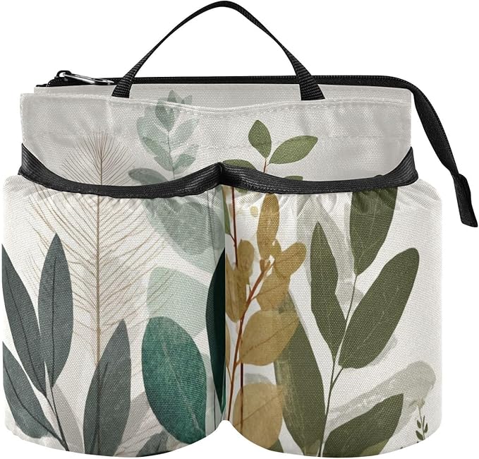 Luggage Cup Holder for Suitcases Free Hands Suitcase Cup Holder Travel Luggage Drink Holder Portable Luggage Cup Caddy Bag Carrier with Handle Beige Boho Style Leaves