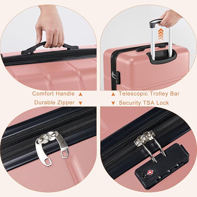 Sweetcrispy 29 Inch Carry On Luggage, ABS Hard Shell Lightweight Rolling Suitcase with Smooth Spinner Wheels and Built-in TSA Lock, Travel Suitcase for Business and Holiday Trips, Pale Pink