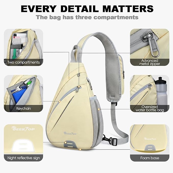 Seektop Anti Theft Crossbody Bag for Women RFID Blocking Waterproof Sling Backpack Lightweight 400D Nylon Small Chest Pack Shoulder Bag for Travel Hiking Commuting Men Beige