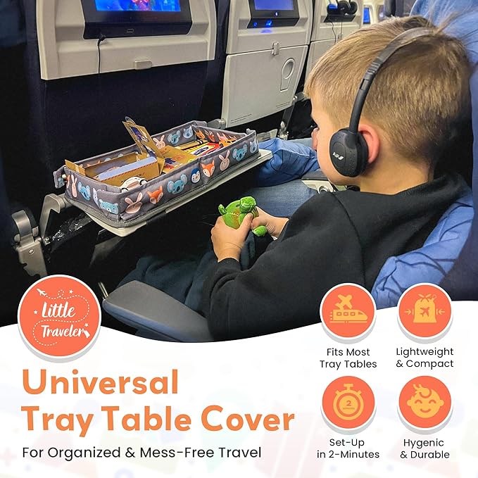 Little Traveler Airplane Tray Table Cover – Universal Fit & Easy Setup – Airplane Tray Cover Kids - Use in Buses, Trains, High Chairs I Plane Travel Essentials for Kids 1-5 Years