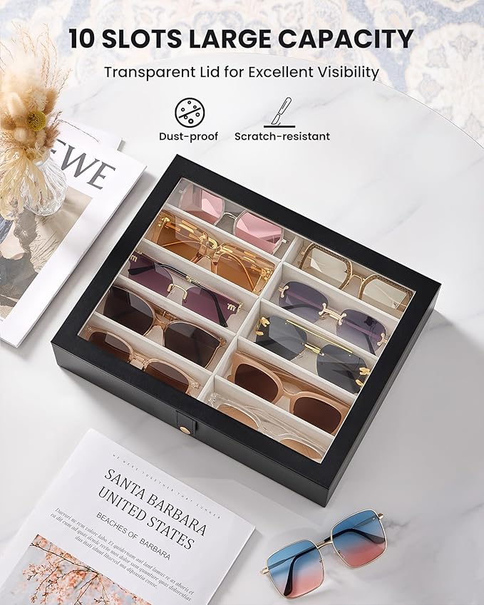 Lolalet 10/20 Slots Sunglasses Organizer Box, Eyeglasses Eyewear Holder Case for Multi Pairs Collection