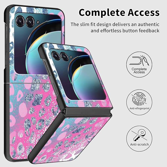 for Motorola Moto Razr 2024 Case,Moto Razr 50 Phone Case Cute Slim Hard PC Ultra-Thin Anti-Scratches Shockproof Protective Cover,Pink Blue Glitter