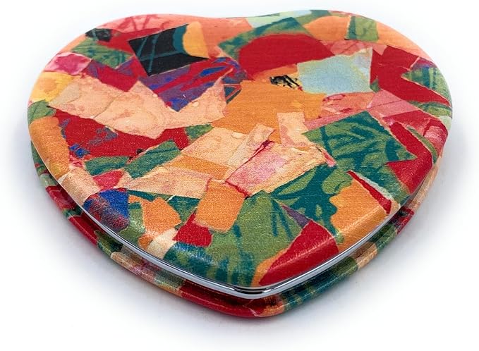 Compact Mirror Heart Shape Pocket Mirror Floral Purse Mirror Small Travel Mirror Abstractive Art Print Meaningful Gift for Women
