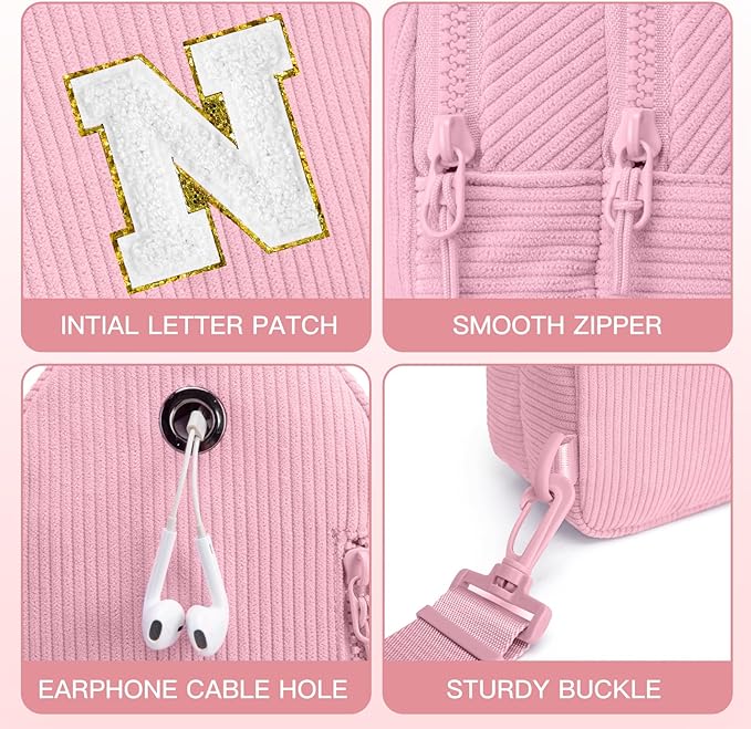 Viverte Small Corduroy Sling Bag Initial Crossbody Bag Fanny Pack for Girls Personalized Birthday Gifts for Teen Girls Gifts