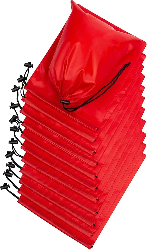 PALTERWEAR Drawstring Pouch (7 x 9 Inch, 12 Pack, Red) Nylon Cinch Bag with Toggle for Travel, Gym and Storage