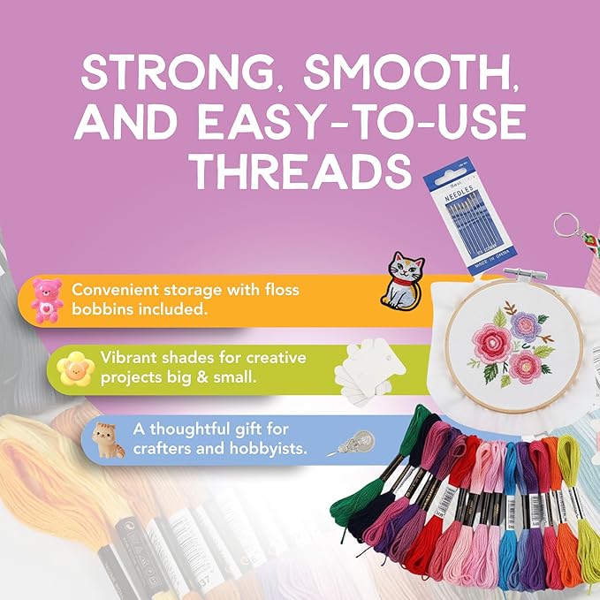 Incraftables Embroidery Thread for Bracelets 100pcs. Embroidery Kit for Friendship Bracelets String Making. Embroidery Floss Kit w/Needles, Threaders & Yarn Tools. Best Cross Stitch Rainbow Skeins