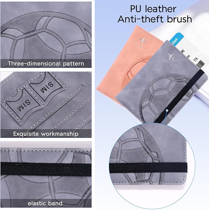 Passport Holder and Card Slot Combo RFID Blocking Leather Personalized Travel Passport Wallet for Men and Women US Passport Cover Protector (Soccer Coffee)