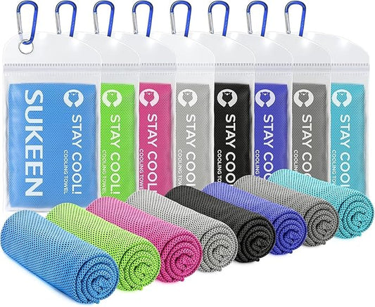 Sukeen Cooling Towels 8 Pack (40"x12"), Cooling Neck Wraps, Ice Towel for Hot Weather, Soft Breathable Chilly Towel, Microfiber Towel for Gym, Yoga, Sports, Golf, Camping, Running, Fitness, Workout
