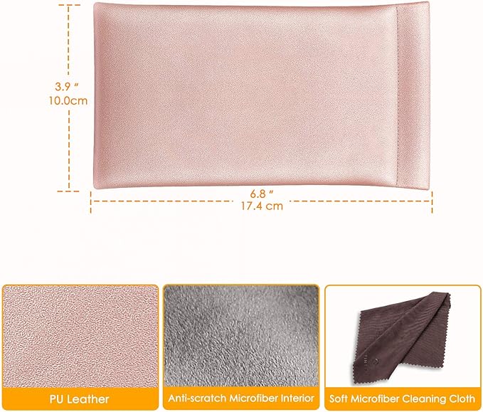 FINTIE Soft Eyeglasses Case with Cleaning Cloth, Portable Squeeze Top Vegan Leather Glasses Pouch, Sunglasses Eyewear Bag