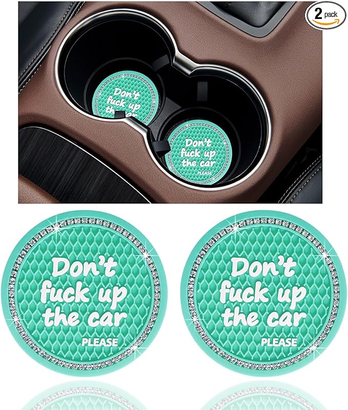 Ziciner 2 Pack Bling Car Cup Holder Coaster, 2.75 Inch Anti-Slip Auto Insert Cup Coaster, Crystal Car Drink Cup Mat Perfect for Women Girls, Universal Interior Decor Accessories (Mint Green)