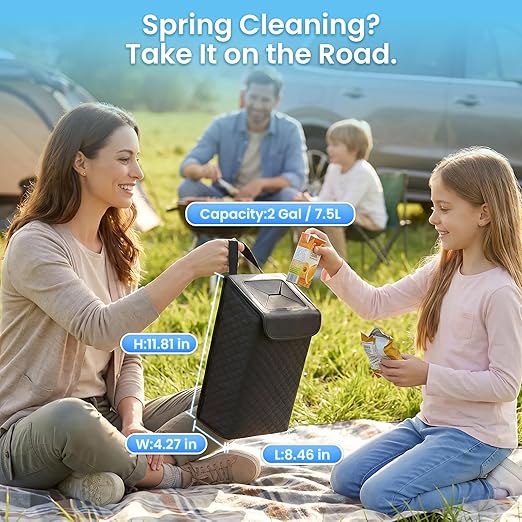 Tsumbay Car Trash Can with Lid, Leather Garbage Can, Leakproof and Removable Interior Liner, Multipurpose Hanging Garbage Bin with Quick Access Magnetic Opening, Trash Bin for Car (2 Gallon/7.5L)