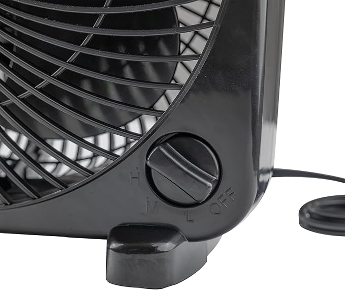 Comfort Zone 9-inch Portable Box Fan – Compact Desktop Cooling Fan with 3-Speeds, Quiet Operation, Built-in Carry Handle & Safety Grill – ETL Listed for Home, Office, or Dorm – Black